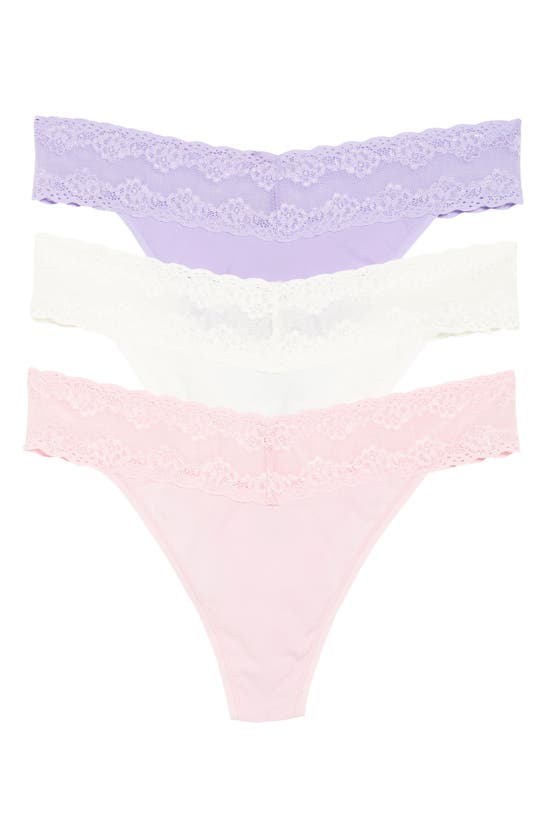 Natori Bliss Perfection Lace Trim Thong In Vio/ Fn/ Blo