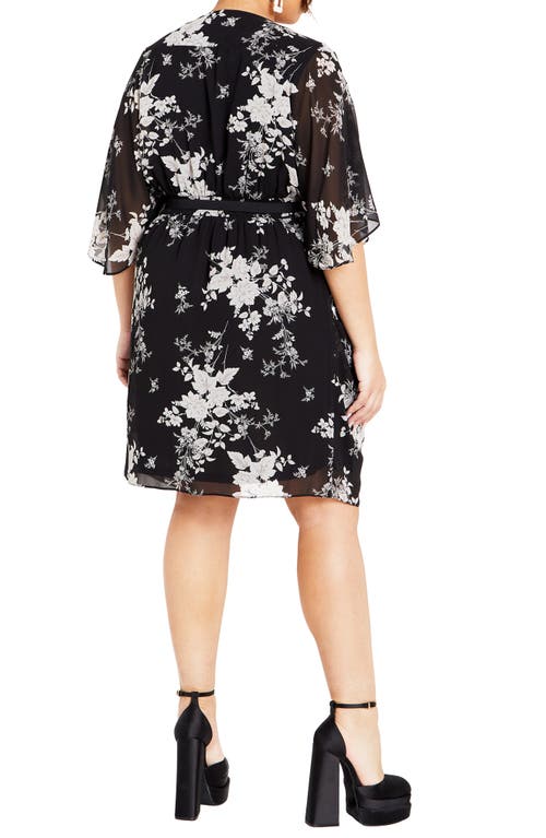 Shop City Chic Bouquet Flutter Sleeve Faux Wrap Dress In Mini Bouquet