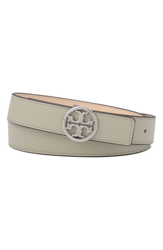 Tory Burch Logo Reversible Leather Belt In Pine Frost / New Cream / Silver  | ModeSens
