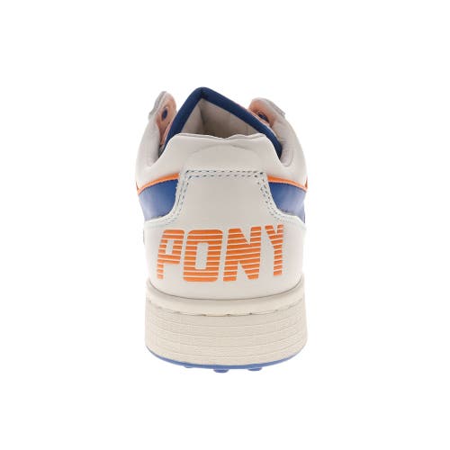 Pony Mens Astro Classic Genuine Leather Premium Lace Up Athletic Sneaker Shoe In Snow White/blue/orange
