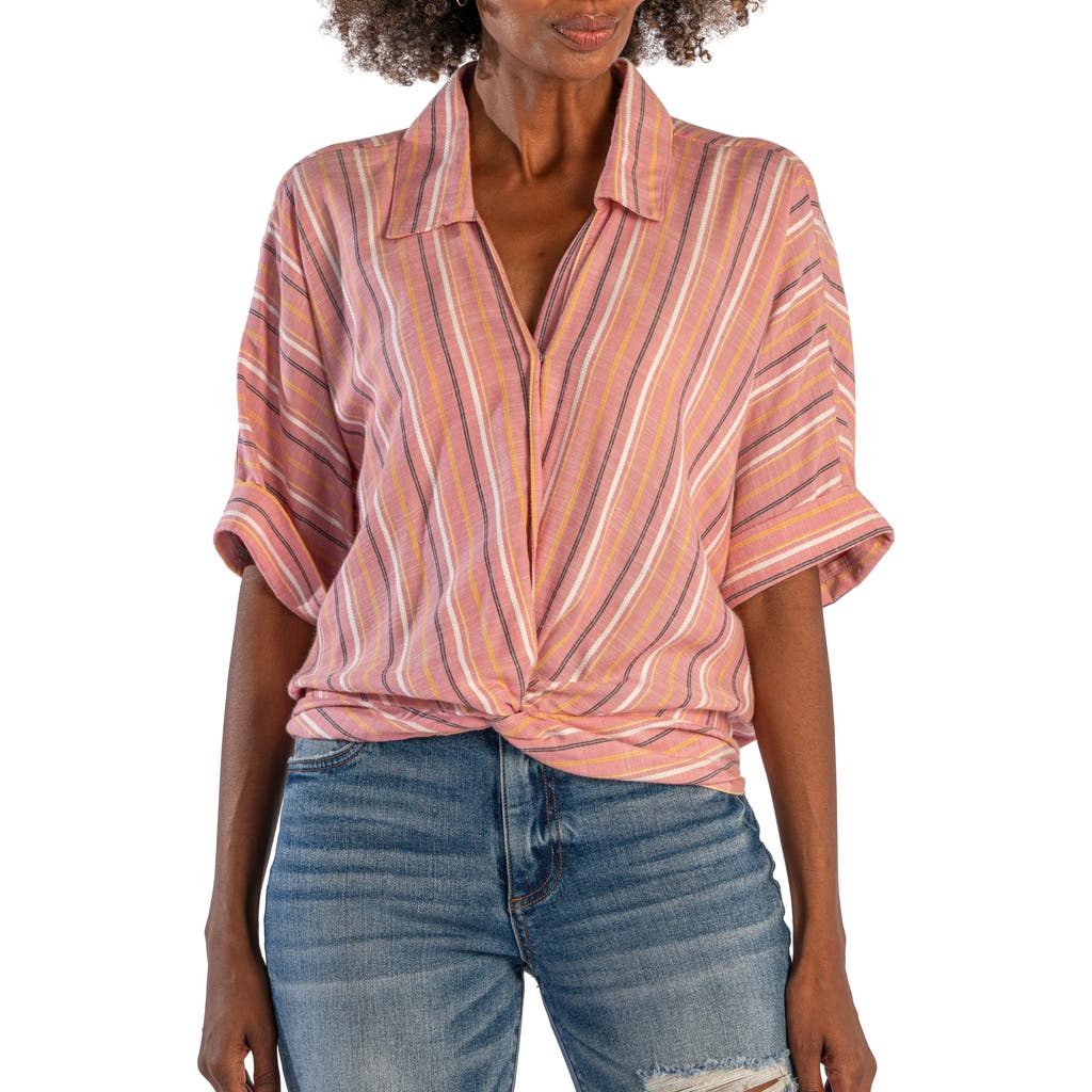 Kut From The Kloth Rebel Knot Front Shirt In Strawberry/white