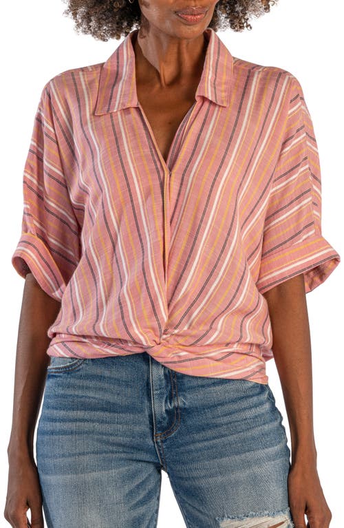 KUT from the Kloth Rebel Knot Front Shirt Strawberry/White at Nordstrom,