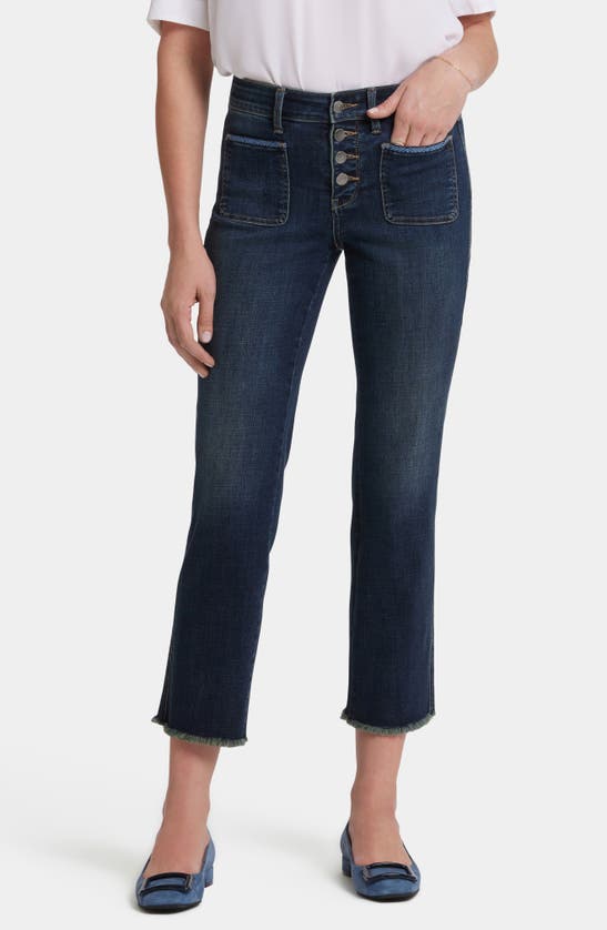 Nydj Marilyn Frayed Exposed Button Ankle Straight Leg Jeans In Lotus Gardens