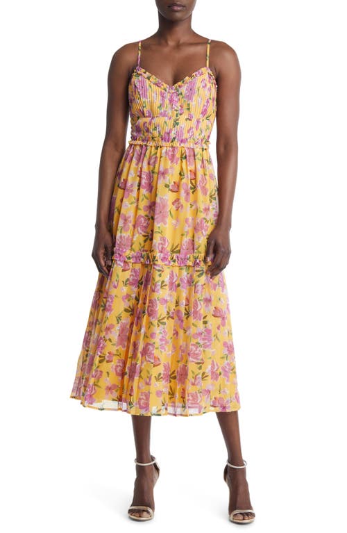 Adelyn Rae Meadow Floral Pleated Fit & Flare Dress in Pink/Yellow
