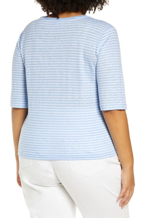 Vince Stripe Crewneck Slub Jersey T-shirt In Light Cerulean/optic Wh