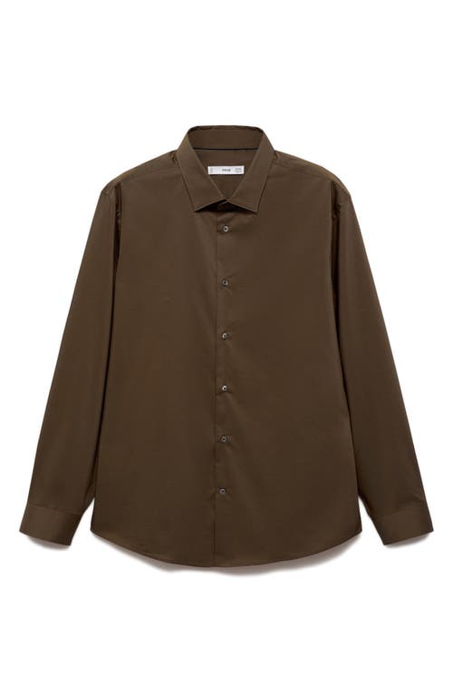 Shop Mango Stretch Button-up Shirt In Brown