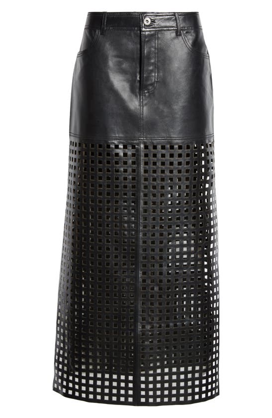 Shop Stand Studio Mavis Grid Cutout Leather Maxi Skirt In Black