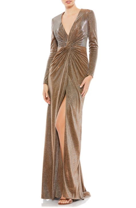 Sparkle Twist Front Long Sleeve Gown