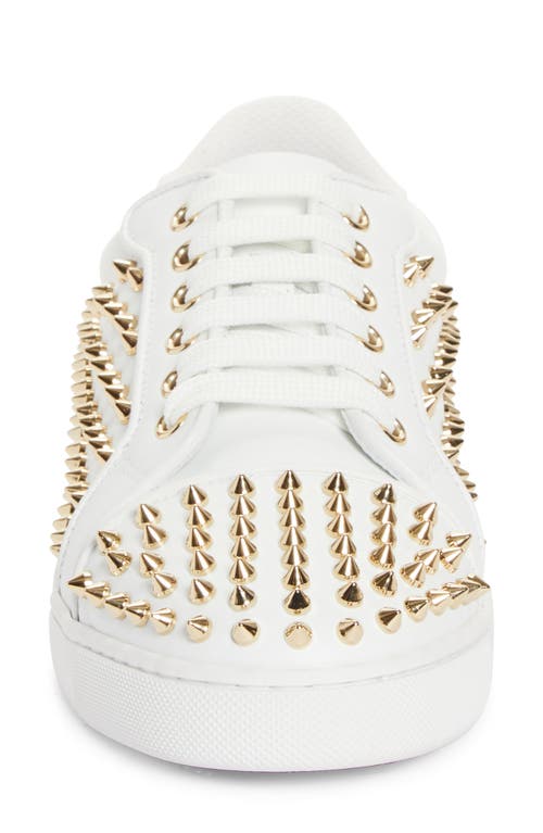 Shop Christian Louboutin Vieira Night Spikes Low Top Sneaker In White/light Gold