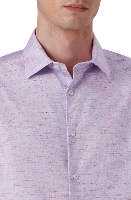 Shop Bugatchi Miles Ooohcotton® Marl Print Short Sleeve Button-up Shirt In Lilac