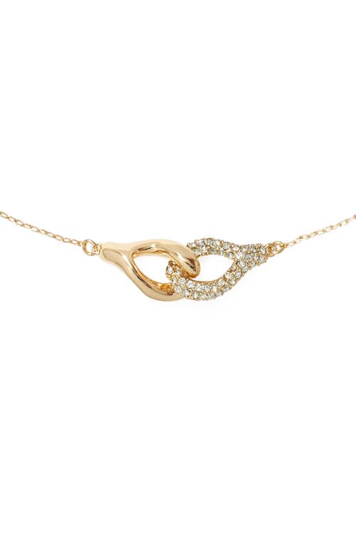 Shop Tory Burch Interlocking Pavé Wishbone Pendant Necklace In Tory Gold/crystal