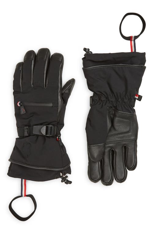 Leather Trim Ski Gloves in Black