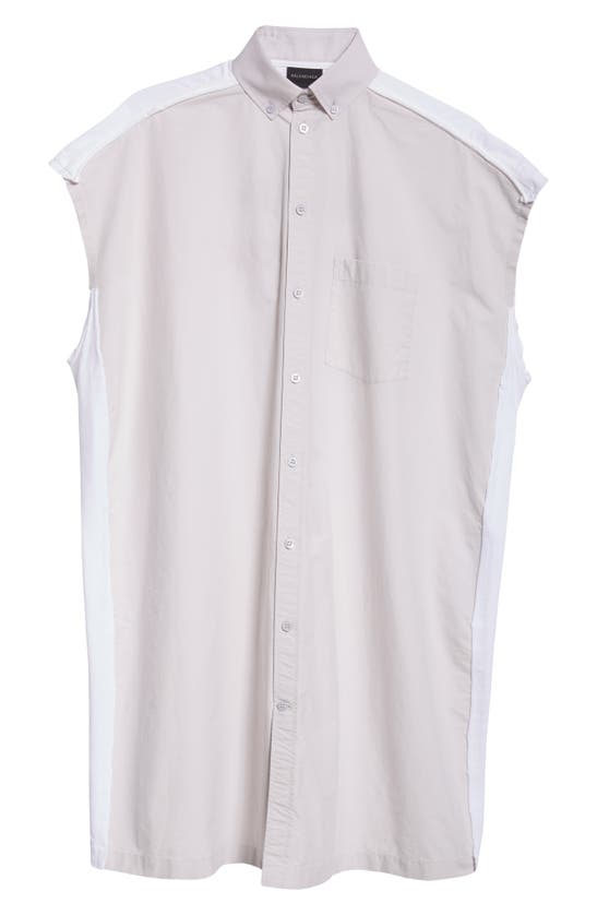 Shop Balenciaga Logo Hybrid Sleeveless Shirtdress In Dirty White