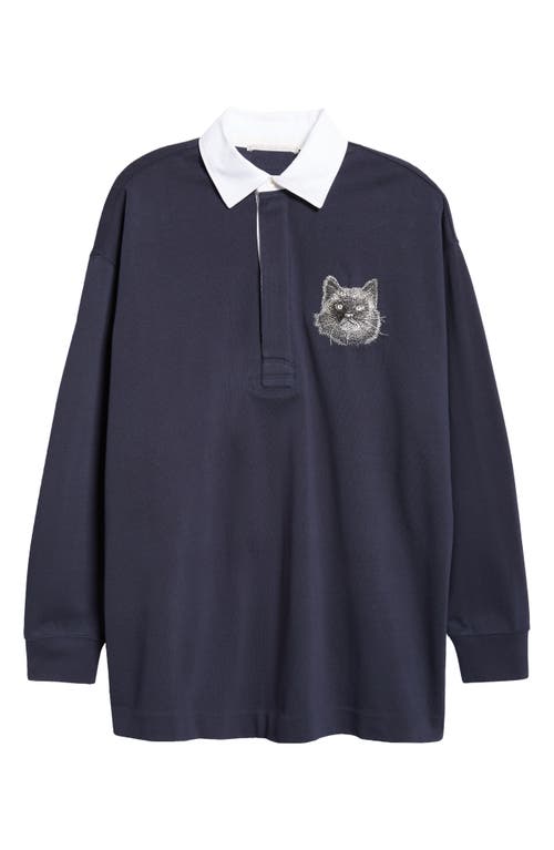 Stella Mccartney Cat-embroidered Sweatshirt Dress In Navy