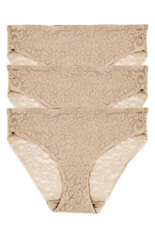 Assorted 3-Pack Lace Hipster Briefs in Warm Beige