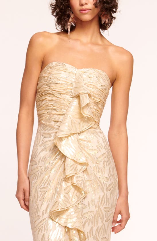 Shop Ramy Brook Goldie Strapless Metallic Silk Gown In Rattan Multi