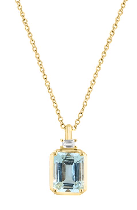 Aquamarine & Diamond Pendant Necklace - 0.06ct.