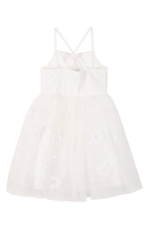 Shop Zunie Kids' 3d Flower Sequin Tulle & Taffeta Party Dress In White