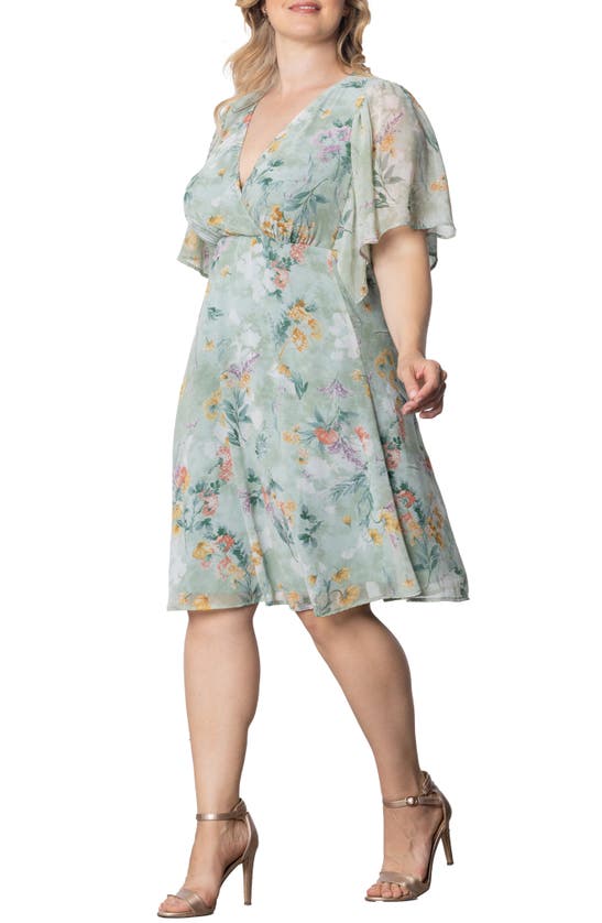 Shop Kiyonna Florence Flutter Sleeve Dress In Sage Floral Print