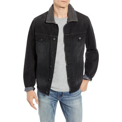 Blanknyc Fleece Collar Denim Trucker Jacket, Black