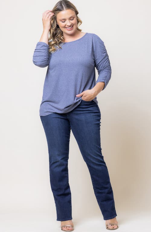 Shop Kiyonna Reverie Ruched Sleeve Top In Heather Indigo