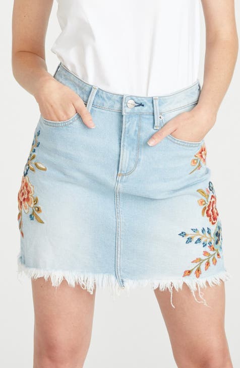 Maui Floral Embroidered Denim Miniskirt