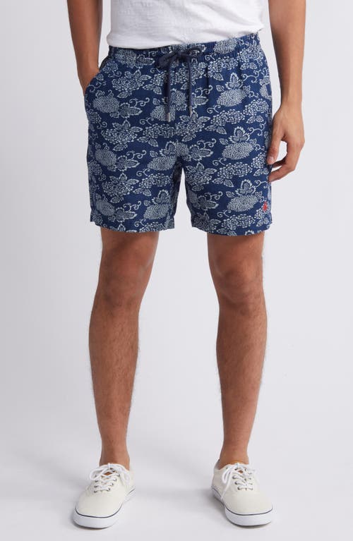 Brooks Brothers Floral Linen & Cotton Drawstring Shorts In Indigo/white