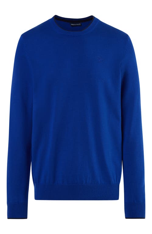 Tipped Logo Embroidered Crewneck Sweater in Surf Blue