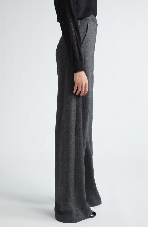 Max Mara Angora Herringbone Wool-blend Wide-leg Pants In Dark Grey