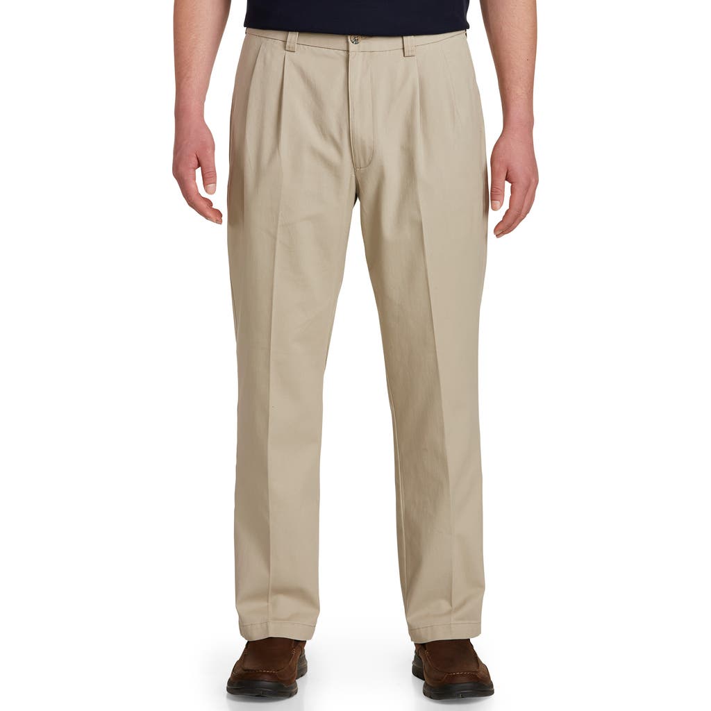 Harbor Bay Waist-relaxer Pleated Twill Pants In Khaki