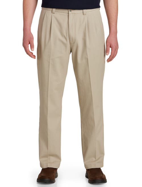 Harbor Bay Waist-relaxer Pleated Twill Pants In Khaki