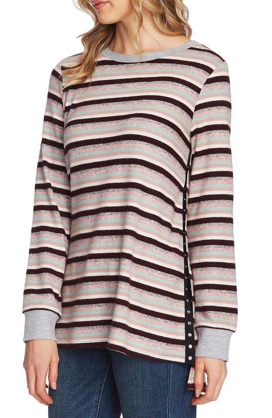 Vince Camuto Stripe Side Snap Pullover In Port