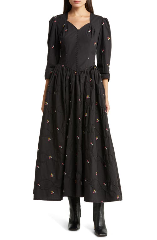 Batsheva Lane Embroidered Fit & Flare Dress in Midnight Multi Daisy