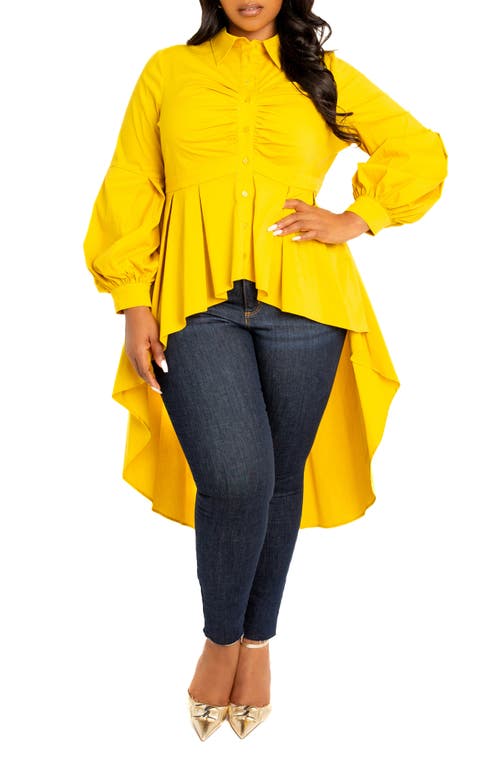 Buxom Couture High/low Peplum Shirt In Mustard