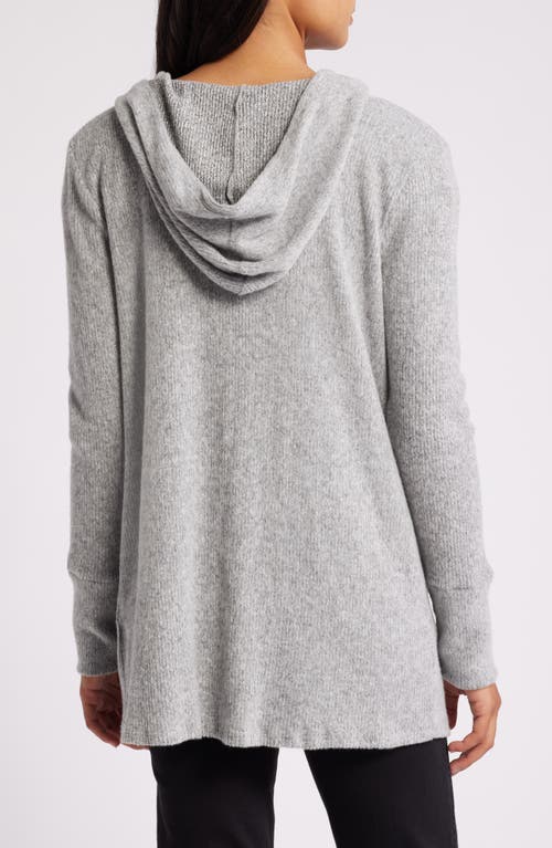 Shop Loveappella Hooded Rib Cardigan In Heather Gray