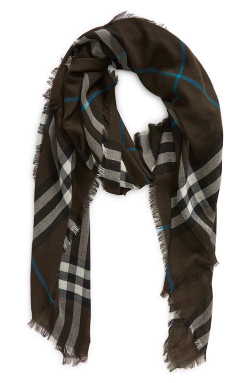 Shop Burberry Giant Check Fringe Wool Scarf In Snug