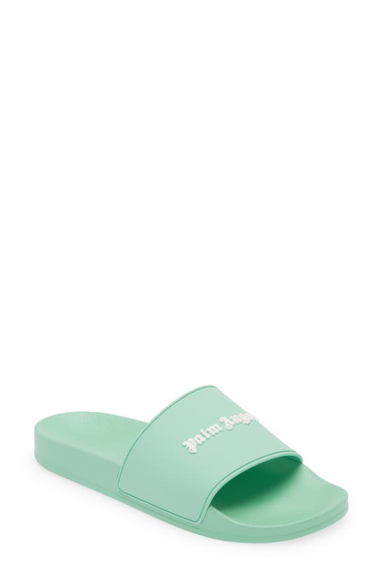 Shop Palm Angels Essential Logo Pool Slide Sandal In Light Green