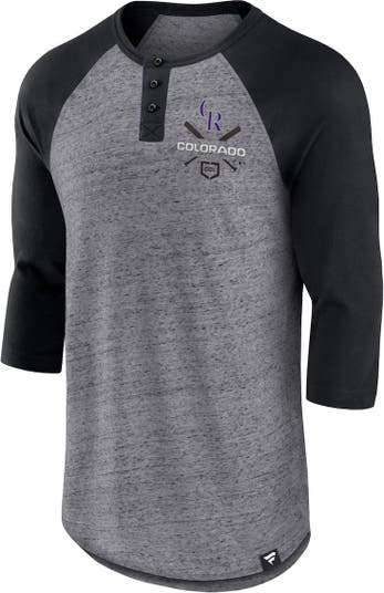 Men's Fanatics Branded Heathered Gray/Navy Detroit Tigers Iconic Above Heat Speckled Raglan Henley 3/4 Sleeve T-Shirt