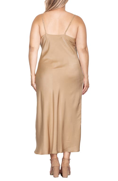 Standards & Practices Cowl Neck Satin Dress In Mocha Tan