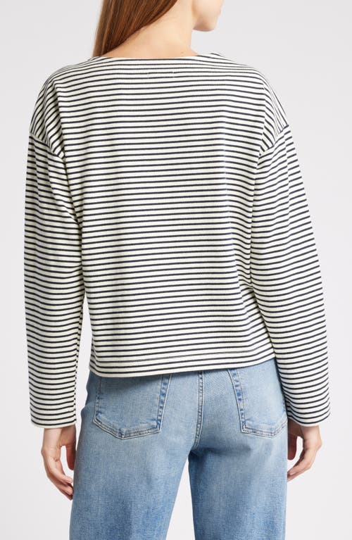 Shop Rails Macy Stripe Long Sleeve Cotton T-shirt In Ivory Navy Micro Stripe