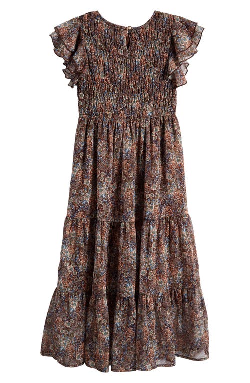 Shop Ava & Yelly Kids' Chiffon Smocked Ruffle Maxi Dress In Brown