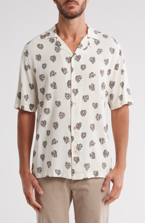 Snakeskin Heart Relaxed Fit Button-Up Camp Shirt