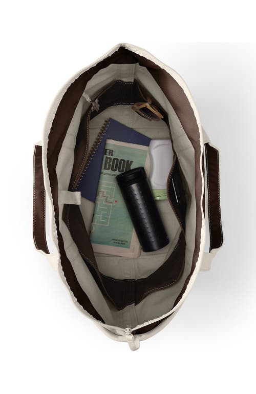 Lands' End Zip Top Long Handle Canvas Tote Bag In Natural/brown Root