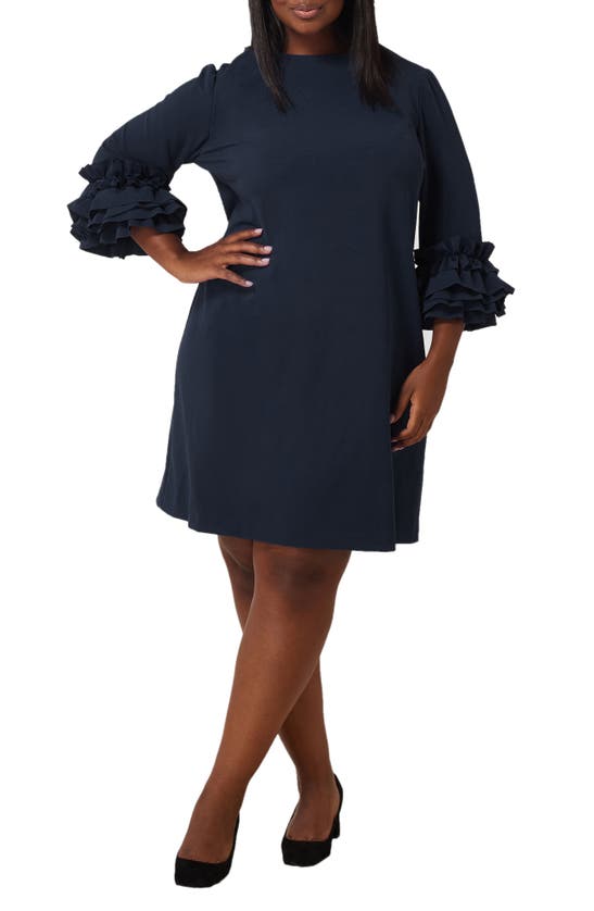 Maree Pour Toi Ruffle Sleeve Sheath Dress In Navy