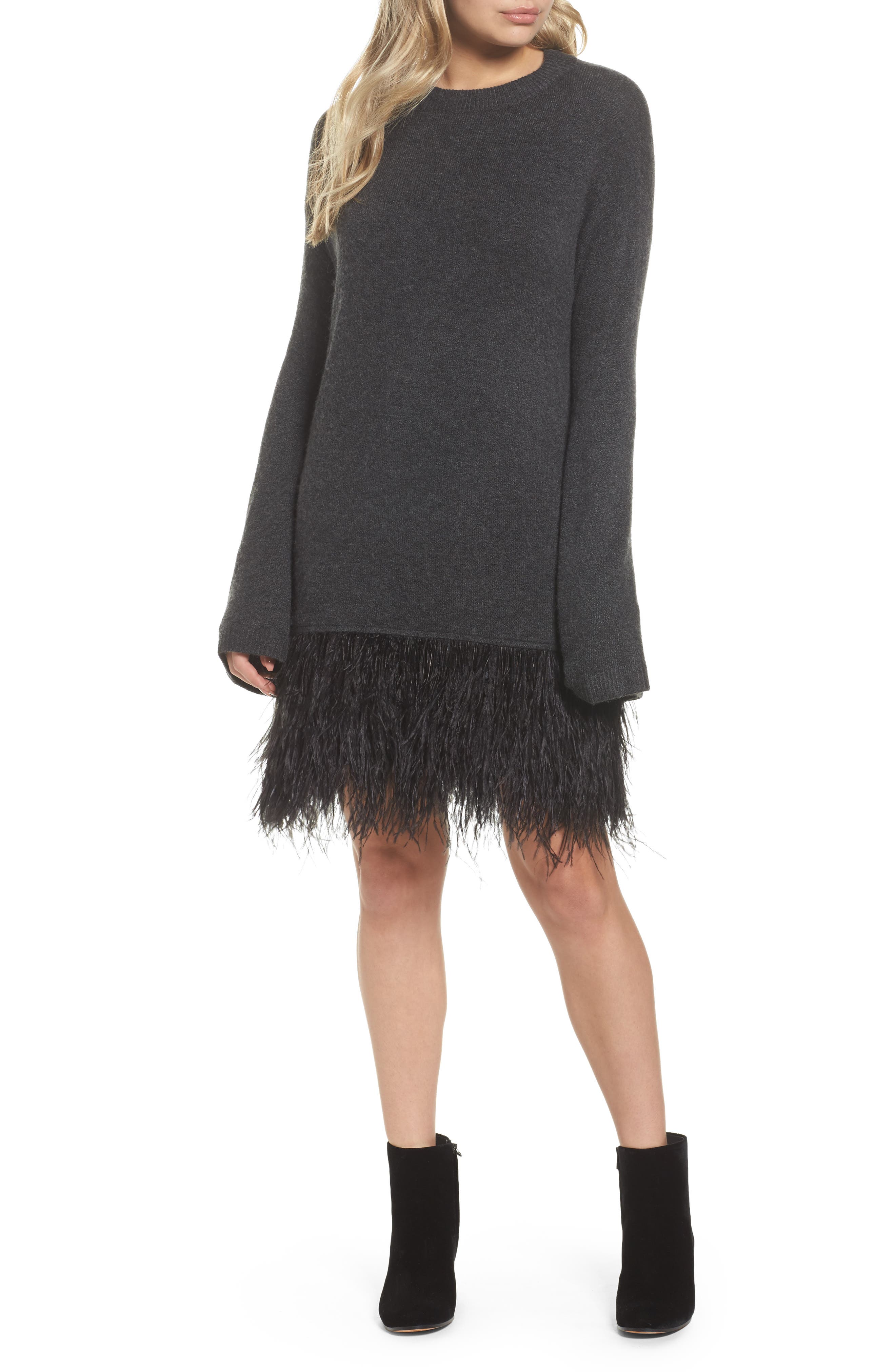 Chelsea28 Feather Hem Sweatshirt Dress Nordstrom