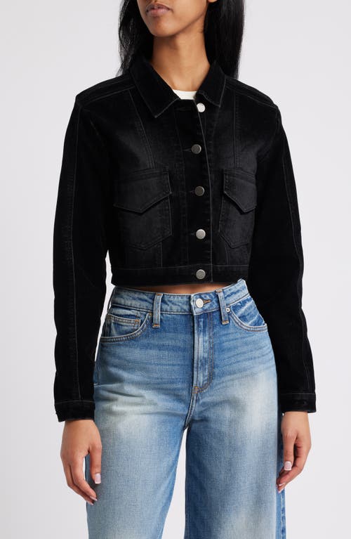 Shop Ptcl Crop Flocked Denim Jacket In Black