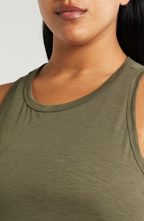 Shop Zella Spark Slub Jersey Tank In Olive Night