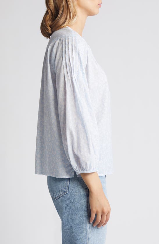 Shop Caslon Pintuck Pleat Top In Blue S- White Floral Feels