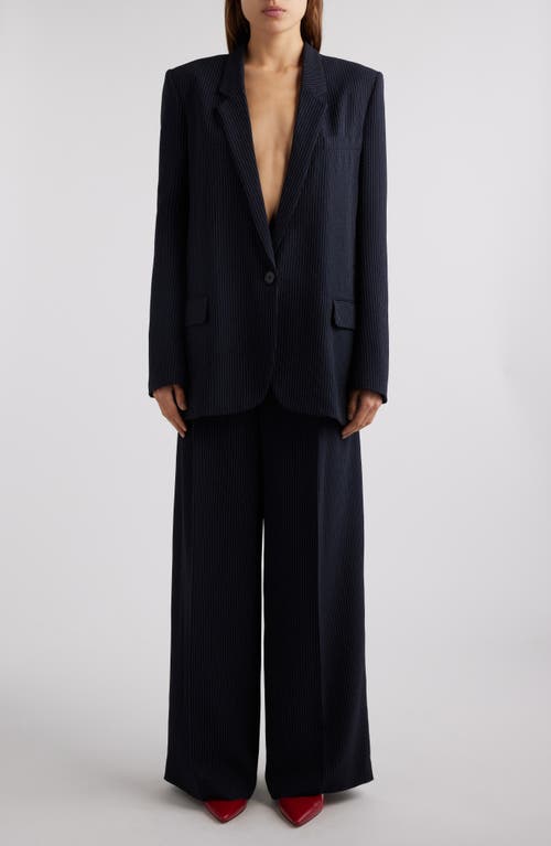 Shop Isabel Marant Omelia Pinstripe Long Blazer In Midnight/ecru