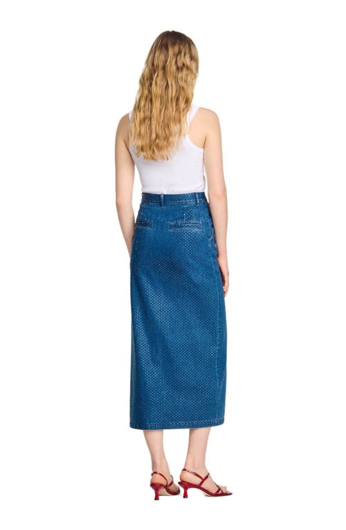 Shop Sandro Rhinestone Denim Maxi Skirt In Blue Jean